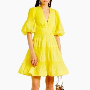NEW WITH TAGS Zimmermann Tiered plissé-organza mini dress size 4 color: lemon